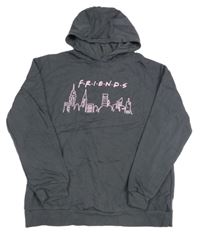 Tmavošedá mikina s potiskem Friends a kapucí Primark 