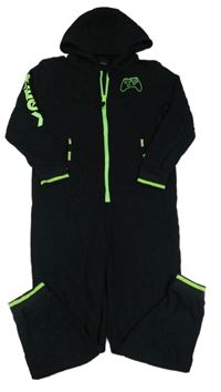 Černá tepláková kombinéza s potiskem a kapucí Next