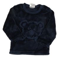 Tmavomodrá chlupatá mikina s medvědem 