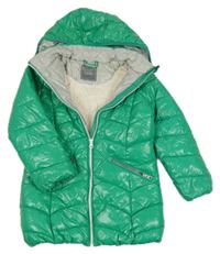 Zelený šusťákový pogumovaný zimní kabát s kapucí Next