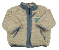 Béžovo-modrá huňatá podšitá propínací mikina M&S