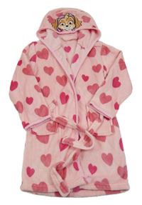 Světlerůžový srdíčkový chlupatý župan s kapucí - Paw Patrol 