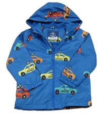 Modrá šusťáková jarní bunda s auty a kapucí George