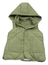 Khaki šusťáková prošívaná zateplená vesta s kapucí H&M
