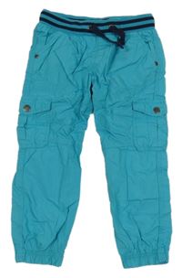 Azurové plátěné cargo cuff kalhoty s úpletovým pasem Topolino