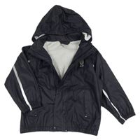 Tmavomodrá nepromokavá bunda s medvědem a kapucí 