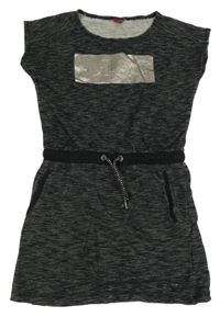 Černé melírované teplákové šaty s nápisem S. Oliver
