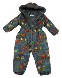 Šedá šusťáková zimní kombinéza s obrázky a kapucí George