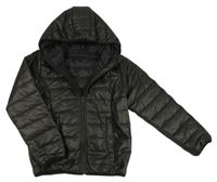 Černá šusťáková prošívaná zateplená bunda s kapucí