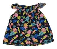 Tmavomodrý top s listy a ptáčky Kiki&Koko