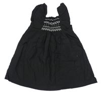 Černo-bílé plátěné šaty s volánky a výšivkou H&M