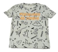 Šedo-černé tričško s nápisem a dinosaury Shein