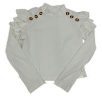 Bílé žebrované crop triko s knoflíky 