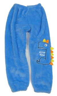 Modré chlupaté tepláky s dinosaurem