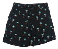 Tmavomodré plátěné kraťasy s palmami Primark