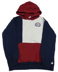 Tmavomodro-bílo-rubínová mikina s výšivkou a kapucí H&M