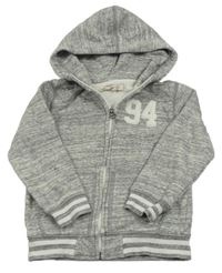 Šedá melírovaná propínací mikina s číslem a kapucí zn. H&M
