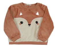 Starorůžovo-bílá chlupatá mikina s liškou H&M