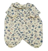 Smetanový teplákový overal s obrázky a límečkem 