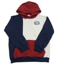 Tmavomodro-červeno-bílá mikina s výšivkou a kapucí H&M