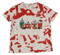 Bílo-červené batikované tričko s nápoji Shein