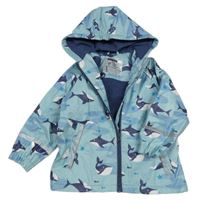 Světlemodrá nepromokavá jarní bunda s velrybami a kapucí Lupilu