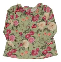 Světlekhaki-růžová květovaná tunika s límečkem Tu