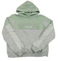 Zeleo-šedo-bílá mikina s nápisem a kapucí H&M