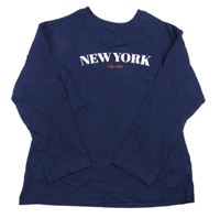 Tmavomodré triko s nápisem H&M