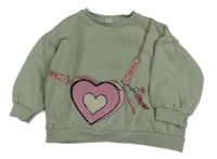 Světlezelená mikina s kabelkou - srdce River Island