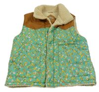 Zelená květovaná šusťáková zateplená vesta zara