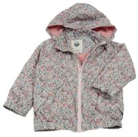 Světlerůžová šusťáková jarní bunda s kytičkami a kapucí LC WaIKIKI