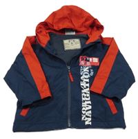 Tmavomodro-červená šusťáková jarní bunda s číslem a kapucí Topolino