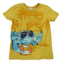 Okrové tričko s krabem 