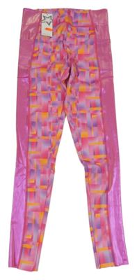 Nové - Růžovo-oranžové vzorované sportovní legíny Dunnes