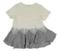 Bílo-kostkovaná tunika s krajkou Shein