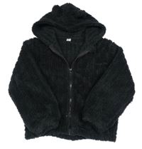 Černá chlupatá propínací mikina s kapucí 