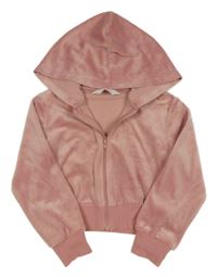 Růžová plyšová propínací crop mikina s kapucí H&M