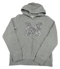 Šedá mikina s písmenem z flitrů a kapucí H&M