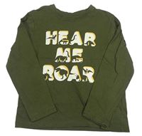 Khaki triko s nápisem a dinosaury Primark