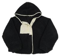 Černo-smetanová huňatá podšitá crop bunda s kapucí zn. M&S