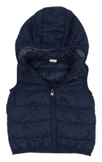 Tmavomodrá šusťáková prošívaná zateplená vesta s kapucí H&M