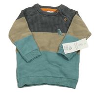 Nové - Zeleno-béžovo-šedý pruhovaný svetr F&F