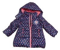 Tmavomodrá šusťáková prošívaná zimní bunda s puntíky a odepínací kapucí Liegelind