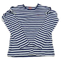 Tmavomodro-bílé pruhované triko s volánky Tchibo 