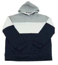 Tmavomodro-šedo-bílá pruhovaná vzorovaná mikina s kapucí Shein