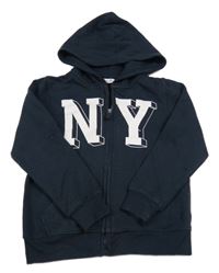 Tmavomodrá propínací mikina s potiskem a kapucí La Redoute