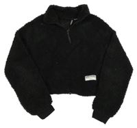 Černá huňatá crop mikina s rolákem H&M