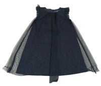 Tmavomodré tylové třpytivé šaty Pocopiano