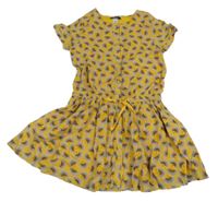 Okrové plátěné propínací šaty s chmýřím Okaidi